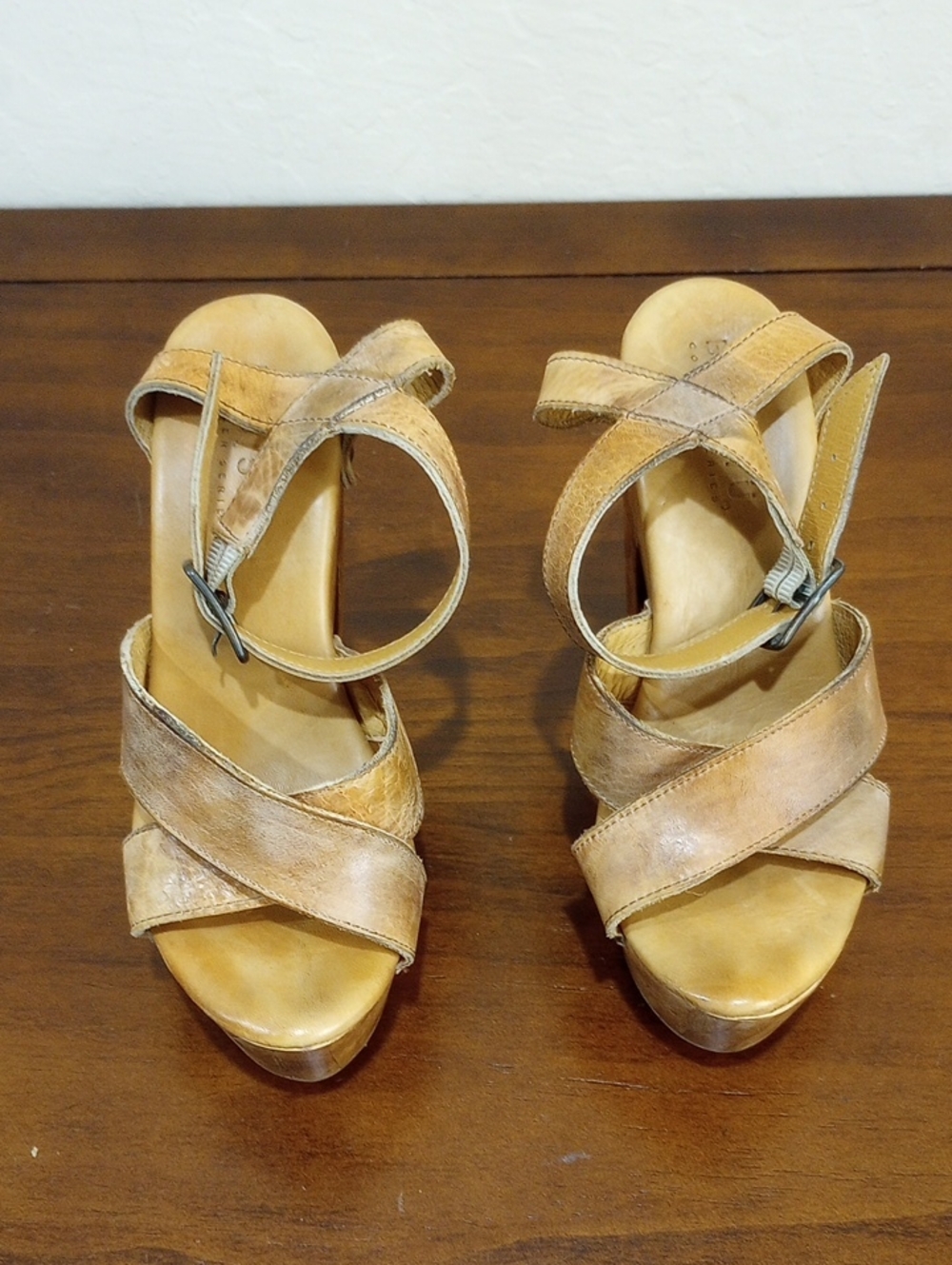 Bed Stu Kalah Platform Heel Oats Rustic Boho Leather & Wood Sandal - 6.5 - Picture 4 of 13